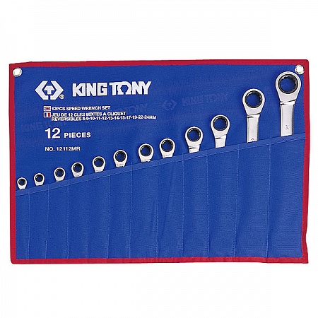 Набор комбинированных трещоточных ключей, 
8-24 мм, чехол из теторона, 12 предметов, KING TONY