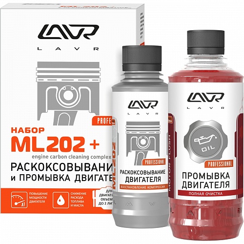 Набор: Раскоксовка LAVR МL-202 Anti Coks + Промывка 
двигателя Motor Flush (185 мл.+330 мл.)