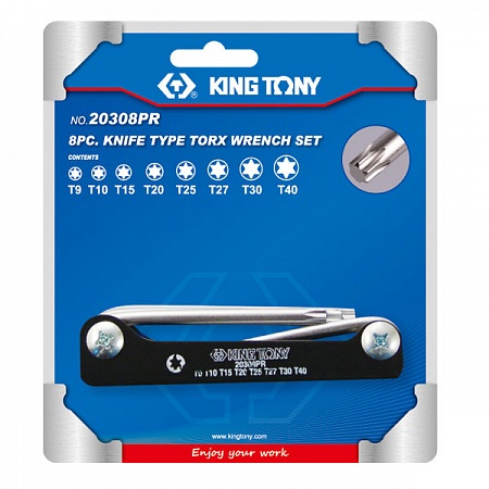 Набор Г-образных TORX, T9-T40, складные, 8 предметов, 
KING TONY 20308PR