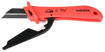 Нож электрика для снятия изоляции VDE 1000В, 
с откидной защитой Licota AKD-V009